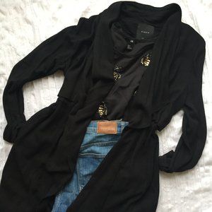 ELODIE | Black Linen Midi Jacket Size S